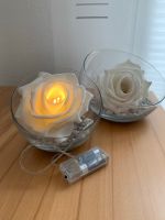 Deko Glas Schale LED- Rossen Kunstblumen weiß Nordrhein-Westfalen - Soest Vorschau