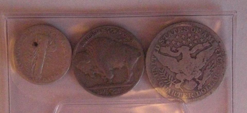 7 Münzen USA ab 1911 - Barber Quarter, Buffalo Nickel, Mercury D. in Greiz