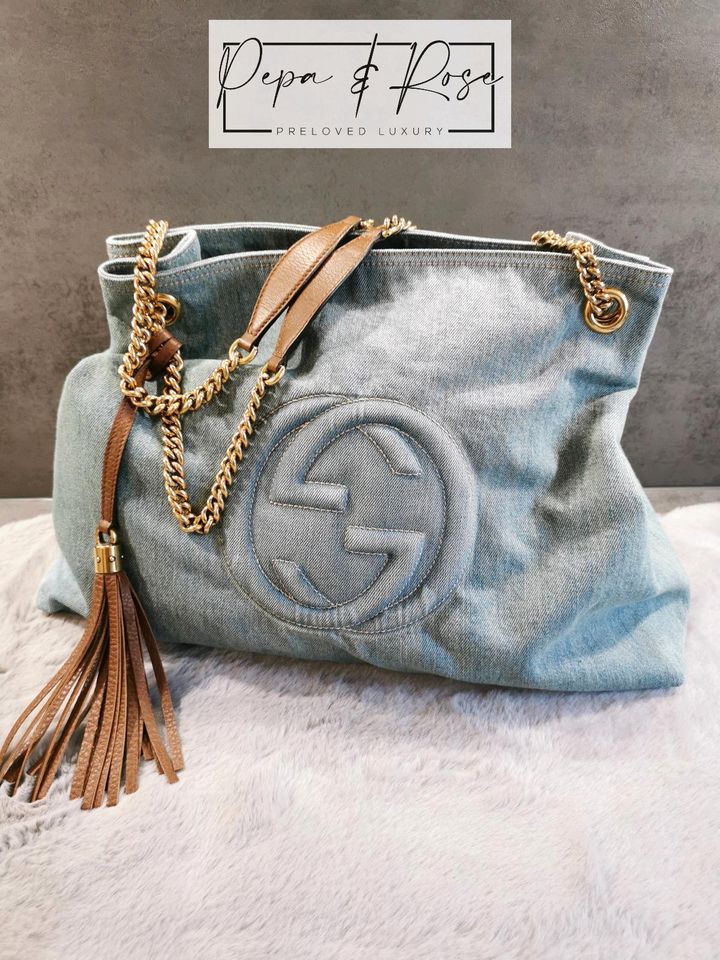 Gucci Soho XL Denim Jeans Shopper Tasche in München