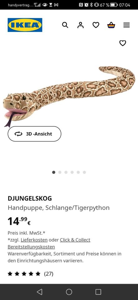 IKEA Djungelskog Handpuppe Schlange Tigerpython Plüschtier in Berlin