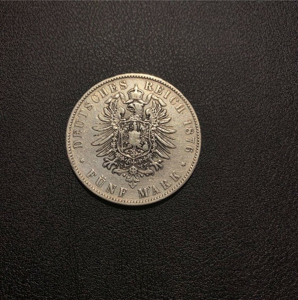 5 Mark 1876 E Sachsen Kaiserreich Silbermünze in Kirkel