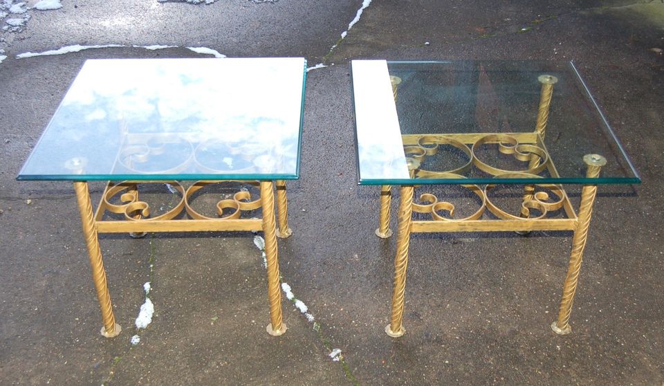 2 Stück Beistelltisch Eisen Goldbronze Glas Tisch Glasplatte Glas in Pattensen
