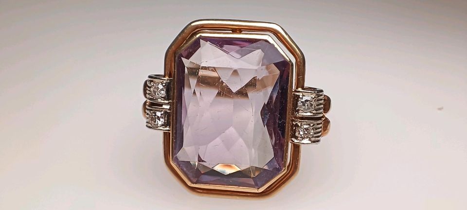 Großer edler Vintage Amethyst Diamant Ring 585 Gold 14 k 58 in Reinstorf