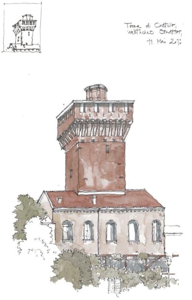 Tore di Castello Zeichnung. Vicenza. Print auf festem Papier in München