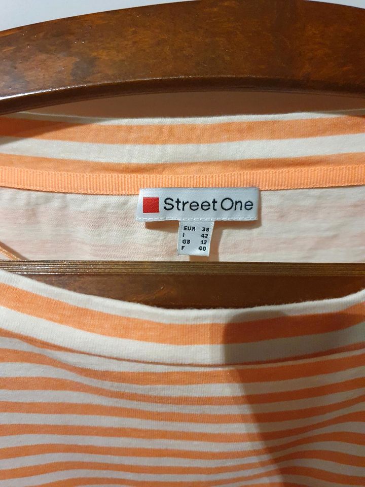 Neu Street One 40 Tshirt 3/4 orange weiß Streifen Baumwolle in Bochum