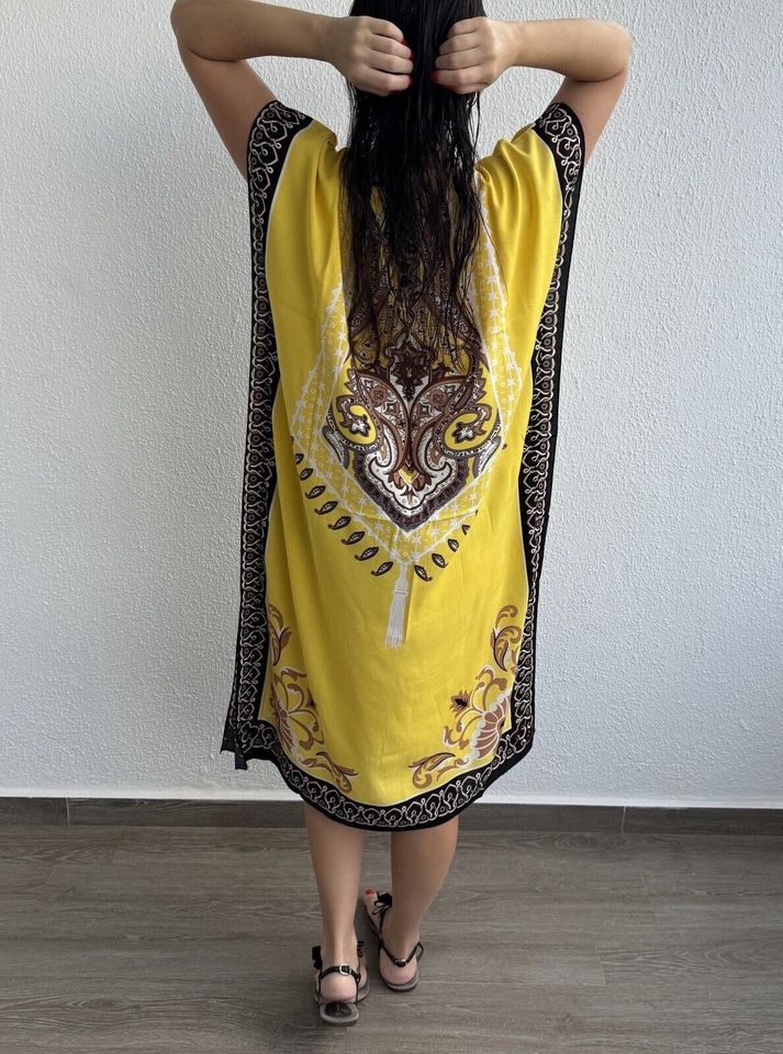 Arabisch Midi Kleid Strandkleid Baumwolle Tunika Sommerkleid Gelb in Essen
