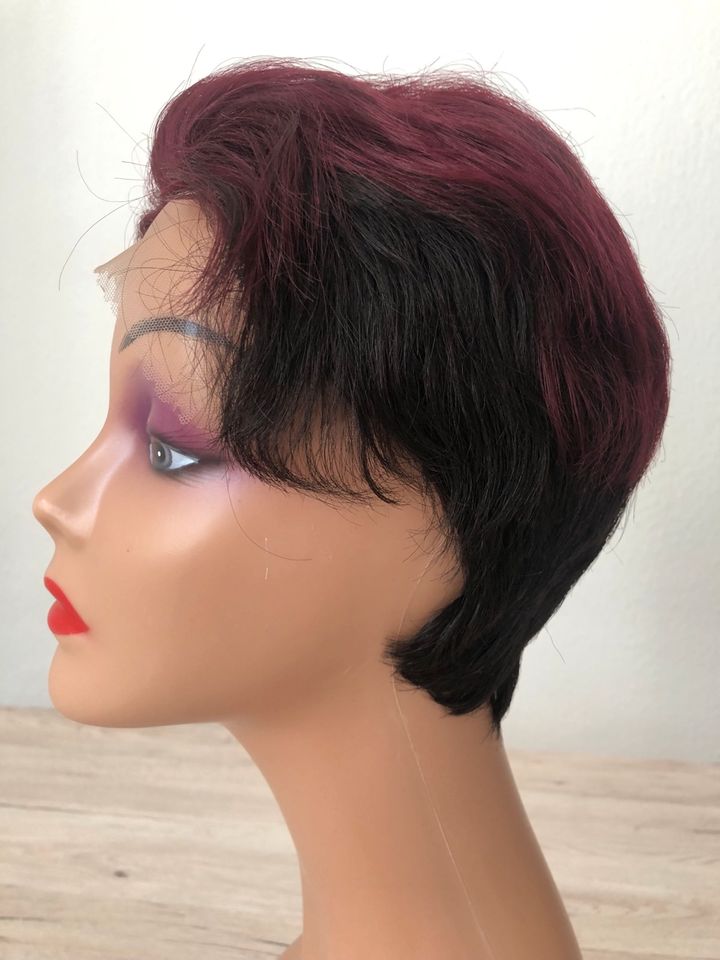 Echthaar Perücke Pixie Cut Burgunder Schwarz Lace neu in Mülheim (Ruhr)