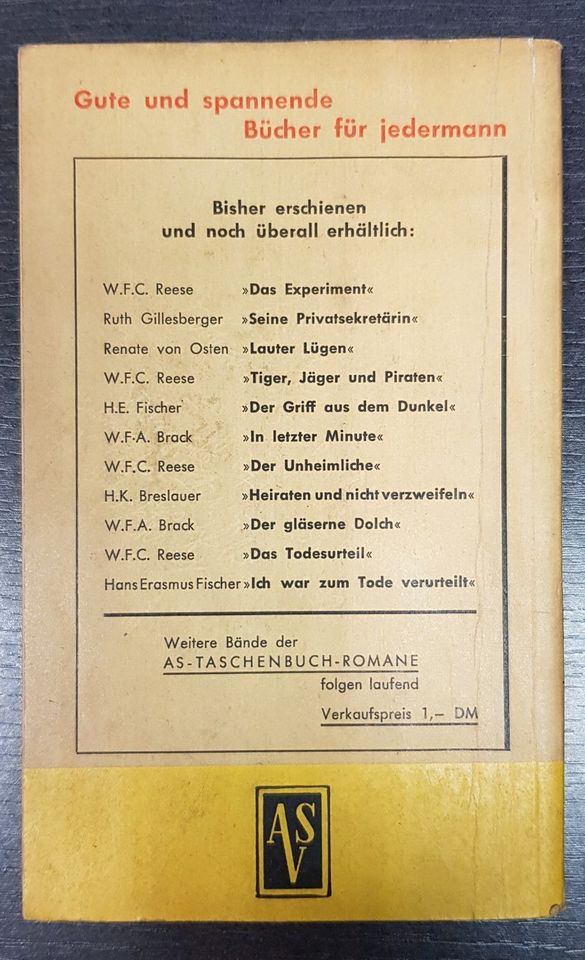 Der Fall Ethel Brent * AS-Taschenbuch Krimi Alfons Semrau Verlag in Dresden