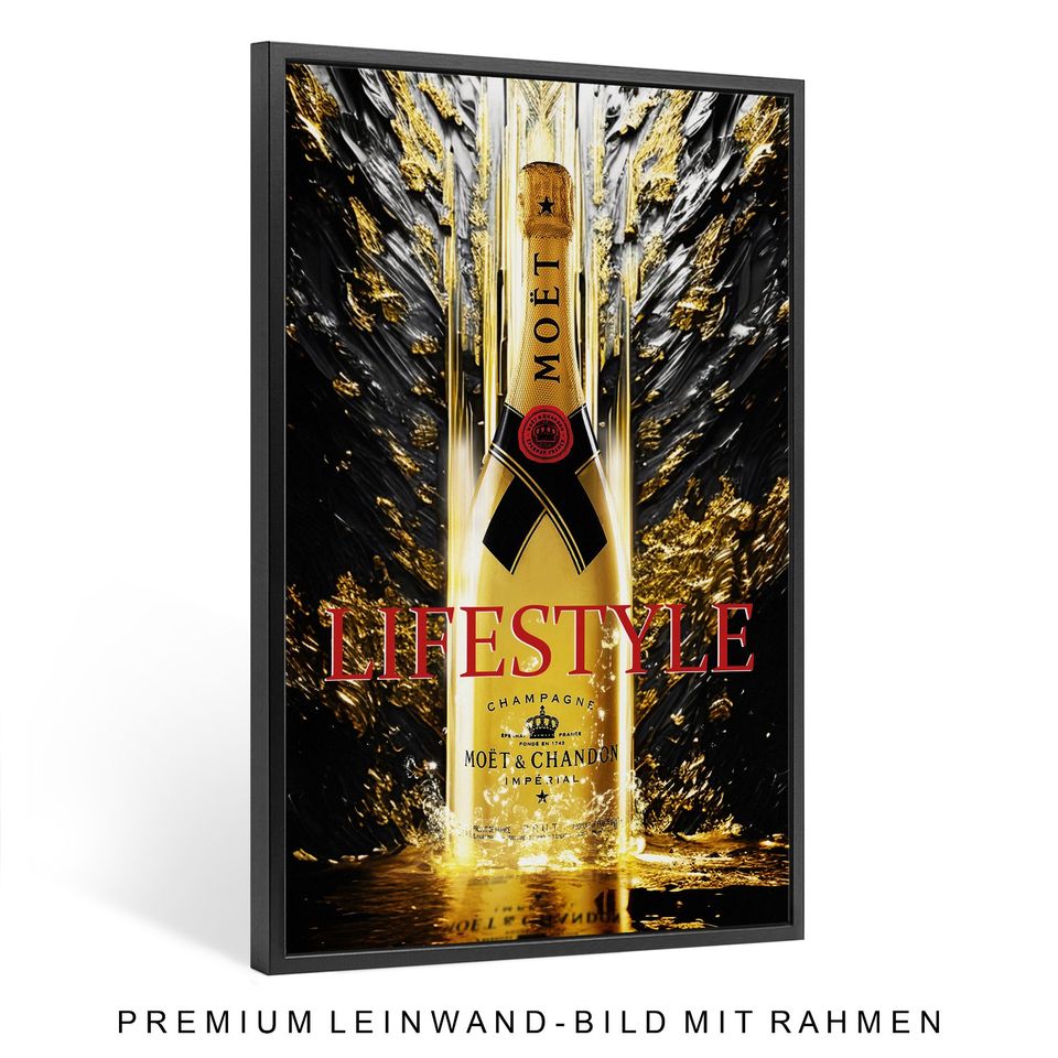 Champagner, Motivationstext , Wandbild , Leinwand mit Rahmen Deko in Stuttgart