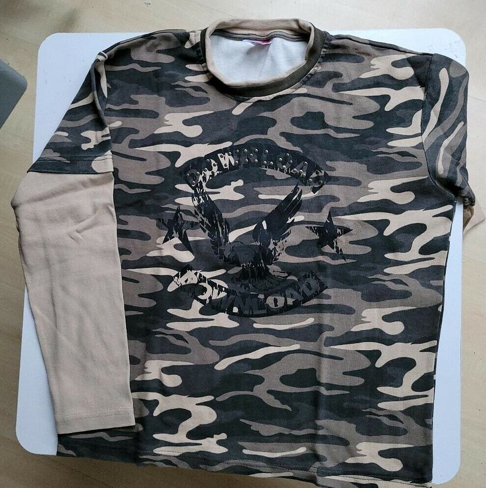 Langarm Shirt Camouflage mit Adler - Motiv und Nieten, Größe 182 in Pfinztal