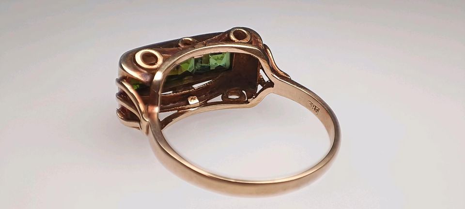 Antiker 585 Gold 14 k grüner Turmalin Jugendstil Trilogie Ring 57 in Reinstorf