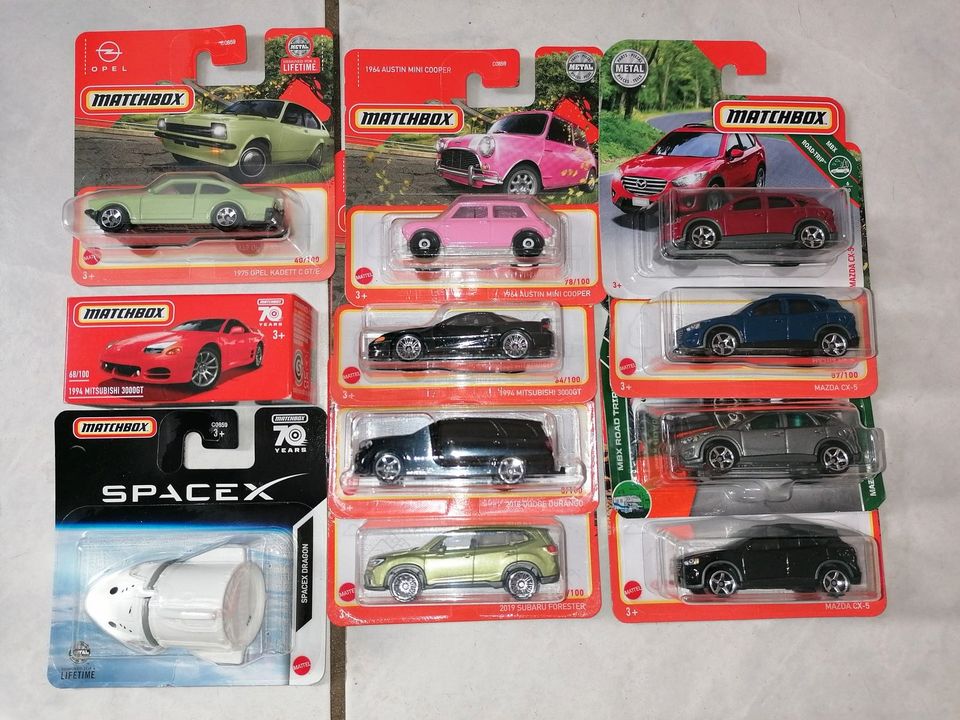 11 Matchbox Modelle Kadett, Mazda, Mini, Mitsubishi, Dodge,SpaceX in Heinsberg