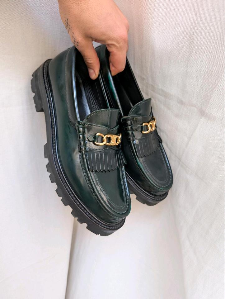 Celine Triomphe Chain Clogs Loafers Leather Green Size 41 in Berlin