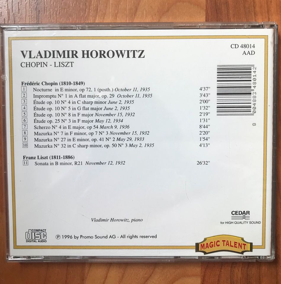 4 CDs Magic Talent: Horowitz, Schnabel, Rubinstein, Backhaus in Taunusstein
