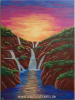 Acryl Gemälde Bild Acrylgemälde Wasserfall Sonnenuntergang Berge München - Ramersdorf-Perlach Vorschau