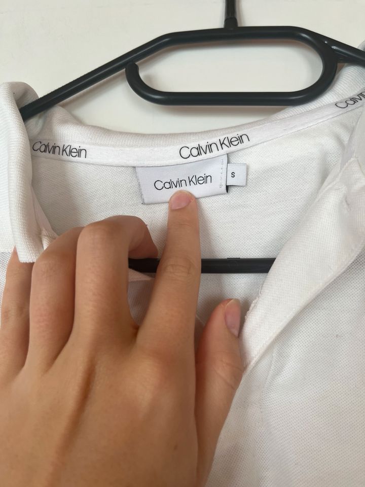 Calvin Klein Shirt Polohemd S Weiß schick Kragen in Wolnzach