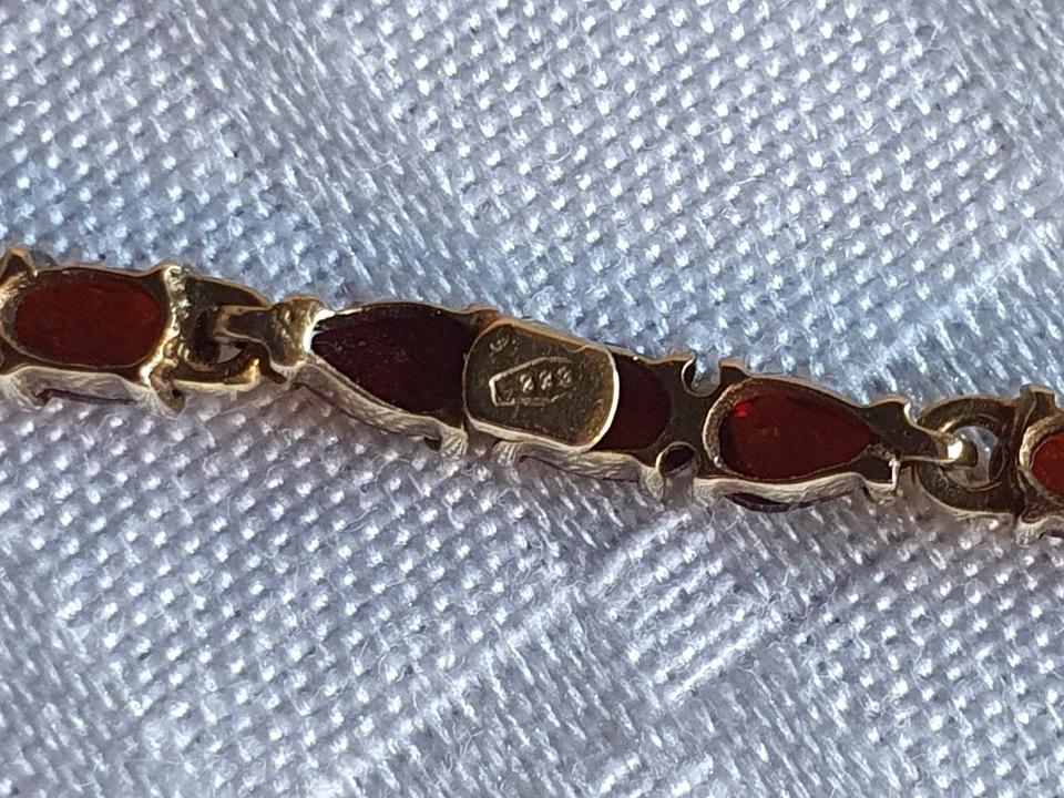 Feines Granat Armband 333 Gold, Federring 750er, 18,5 cm lang in Korschenbroich