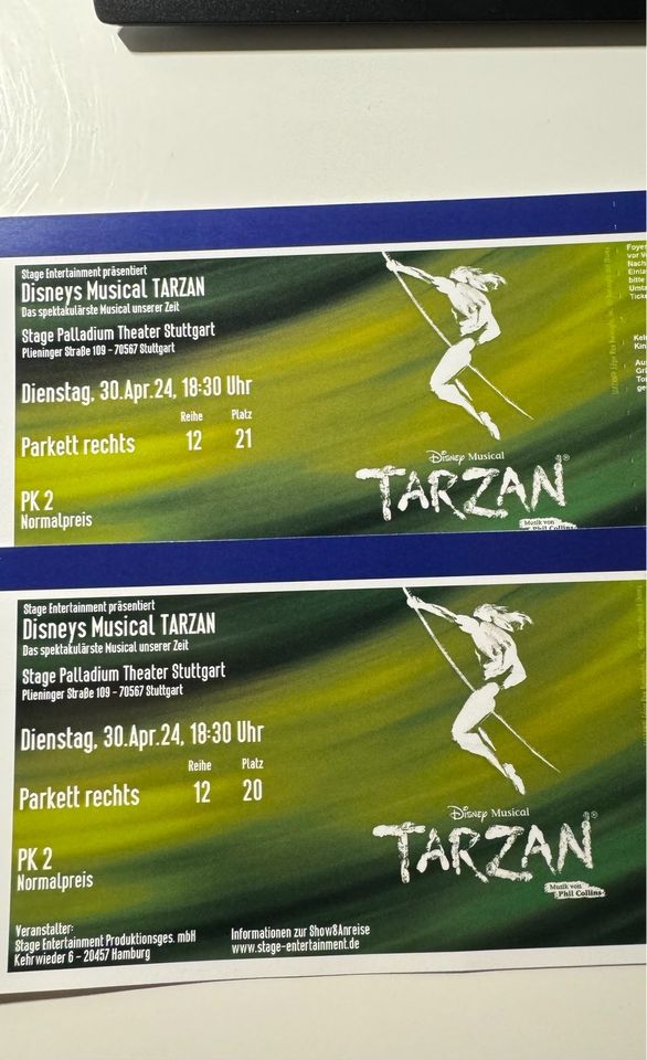 2 Tickets Tarzan Musical Stuttgart 30.04.2024 in Schwerte