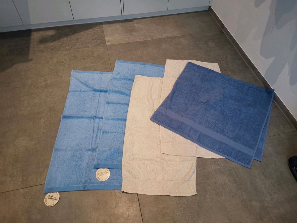 Handtuch, Duschtuch set, Paket 5 Teile beige/Creme und blau in Tännesberg