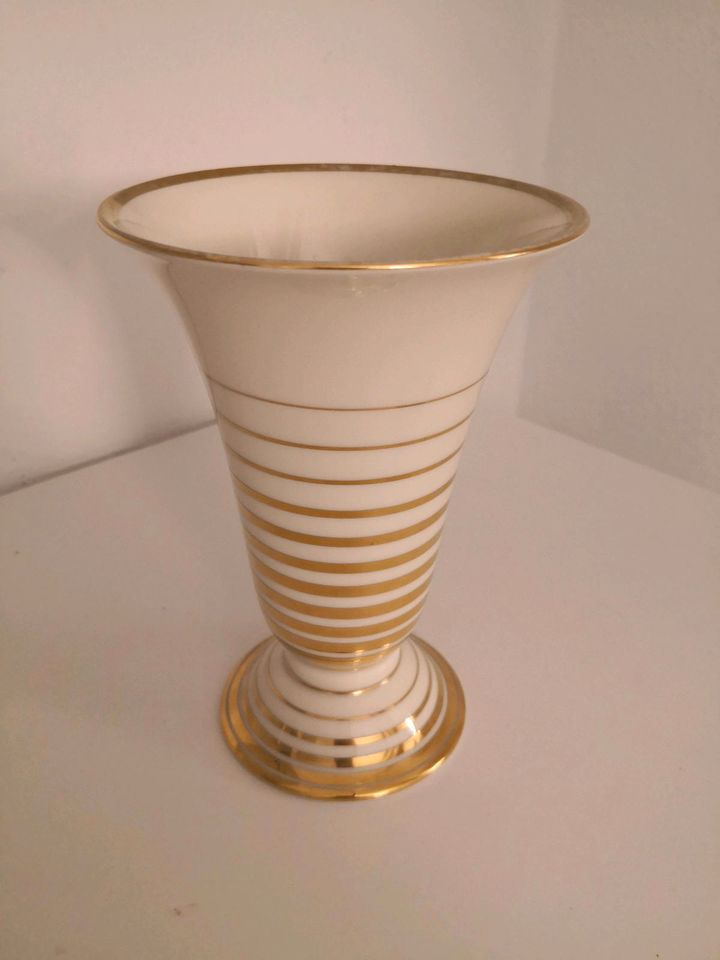 Fürstenberg Trompetenvase Vase Weiß Elfenbein Gold gestreift in Bochum