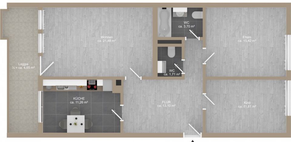 solide Kapitalanlage: gut geschnittene, vermietete 3-Zimmer Wohnung mit Balkon in Planegg