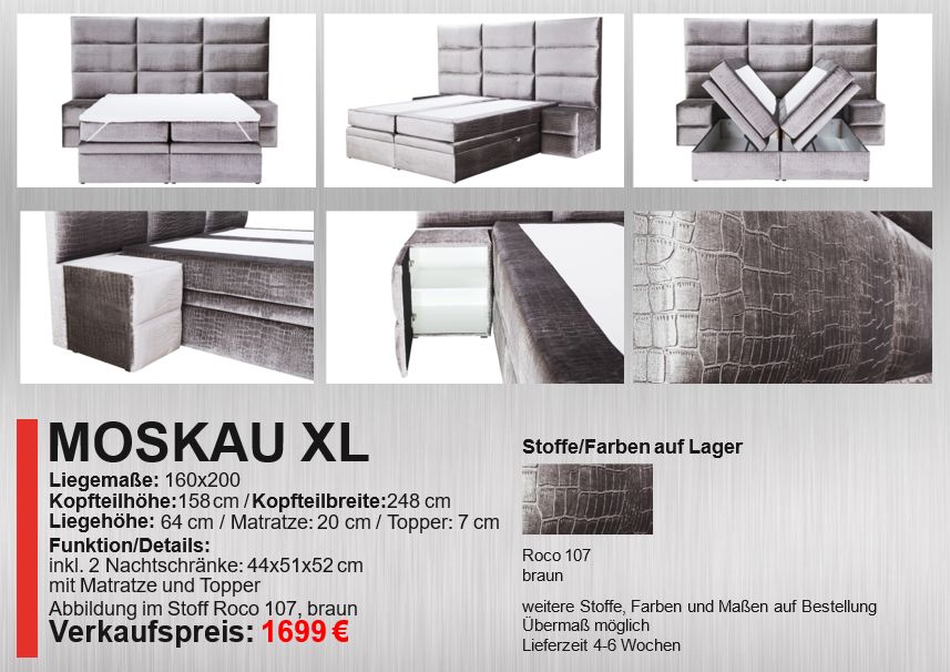 Boxspringbett Moskau XL mit Nachtschränken/Stauraum in Düsseldorf