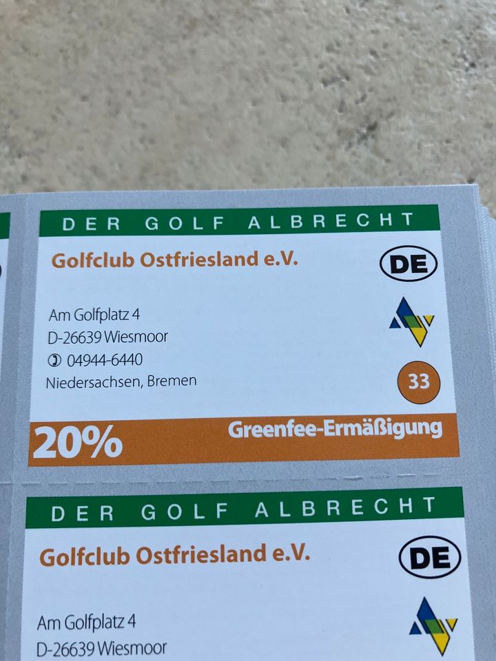 3 Greenfee-Gutscheine für Golfclub Ostfriesland in Rösrath