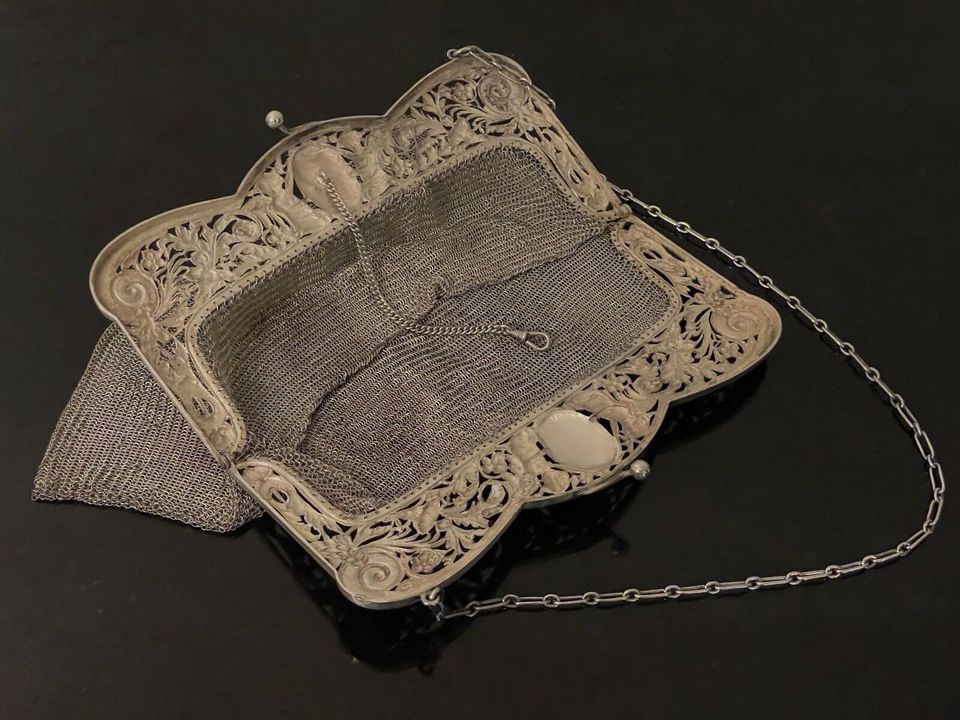 Antik Silber 800 Tasche Putto Putti Abendtasche Kettentasche in Hagen