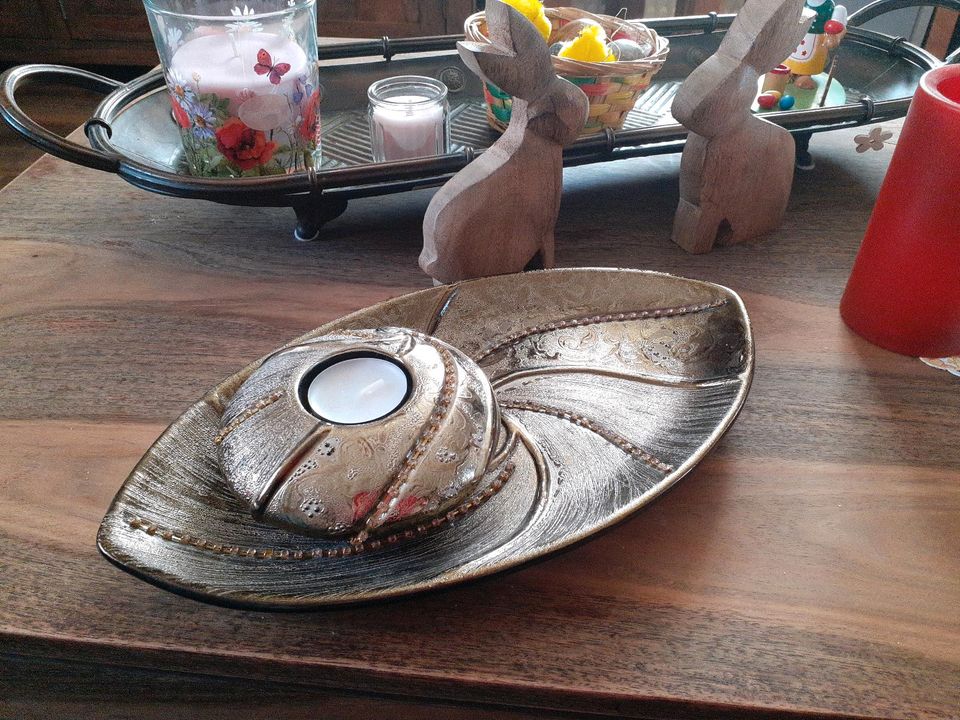 Goldfarbene keramik Schale und Teelicht Halter in Radebeul