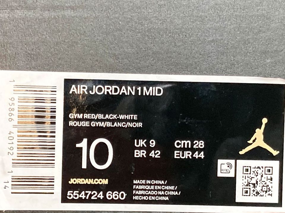 Nike Air Jordan1 MID rot/schwarz-weiß 44 / 10 in Herten