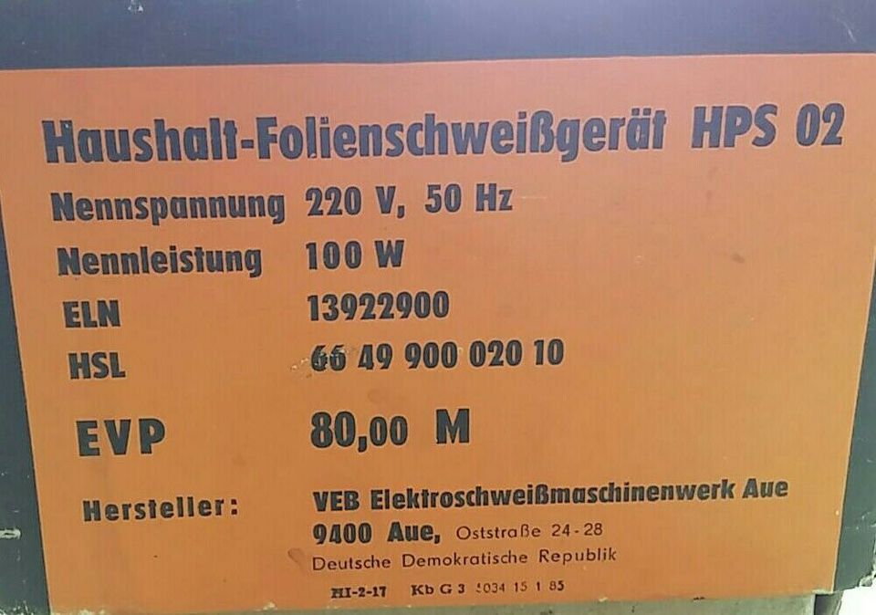 DDR AKA Haushalt Folienschweißgerät Typ HPS 02 in Klingenthal