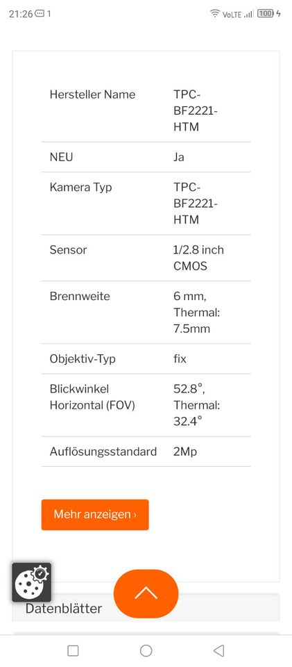 TPC-BF2221-HTM Dahua  Sicherheitskamera Therm IR. NEU !!! in Dummerstorf