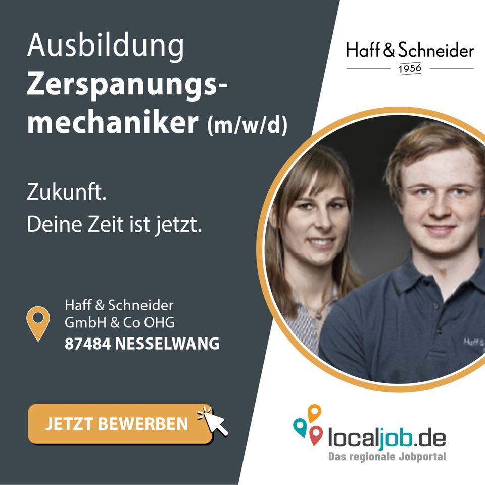 AZUBI zum Zerspanungsmechaniker (m/w/d) in Nesselwang gesucht | www.localjob.de in Nesselwang