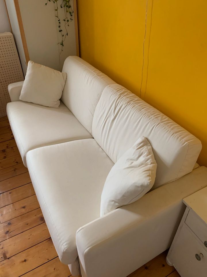 Designer Schlafsofa Sofa Gästebett zum Ausziehen creme weiß in Langenfeld