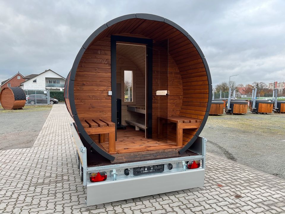 Mobile Sauna 3m Fasssauna auf rädern Vermietung Mietsauna Fass in Stuhr