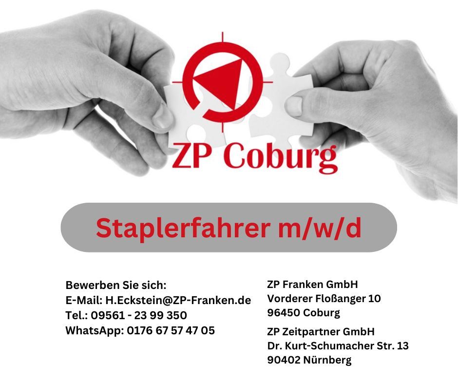 Staplerfahrer m/w/d gesucht in Tagschicht oder 2 Schicht System in Coburg