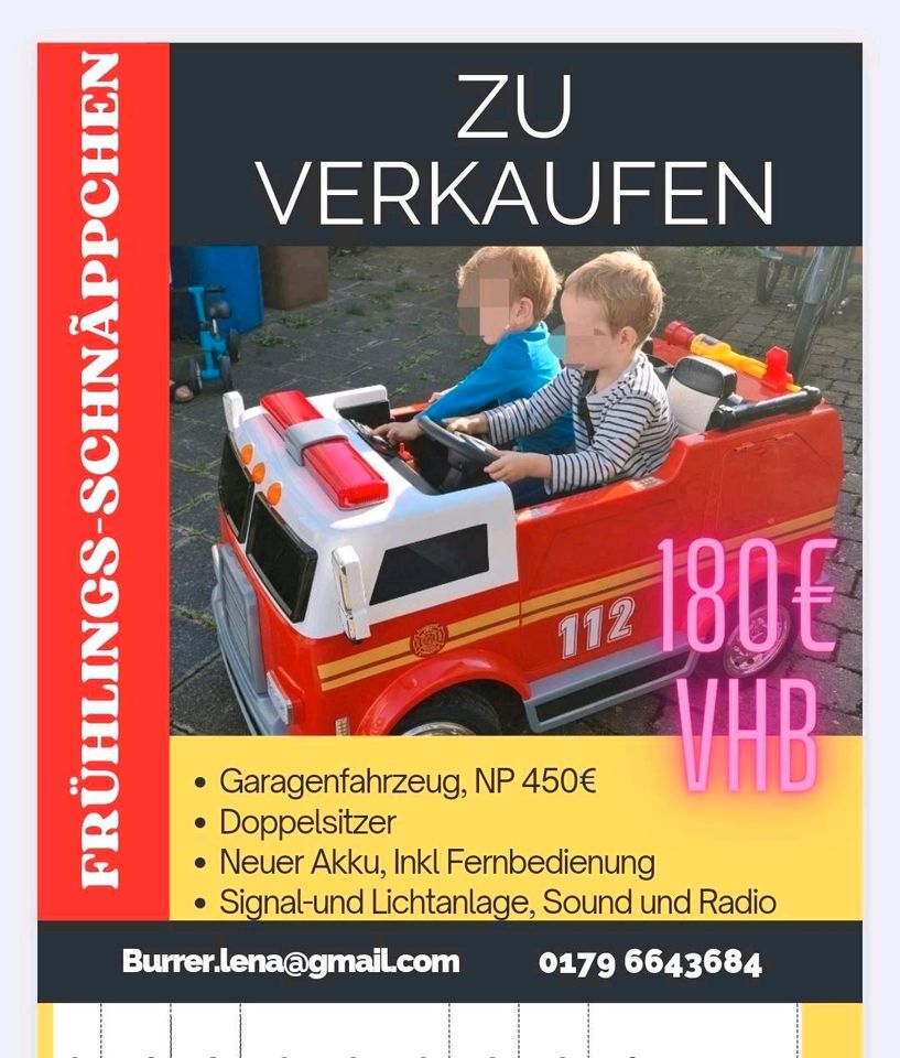 Kinder elektro Auto Feuerwehr Actionbikes Zweisitzer Fernsteuerun in Ludwigshafen