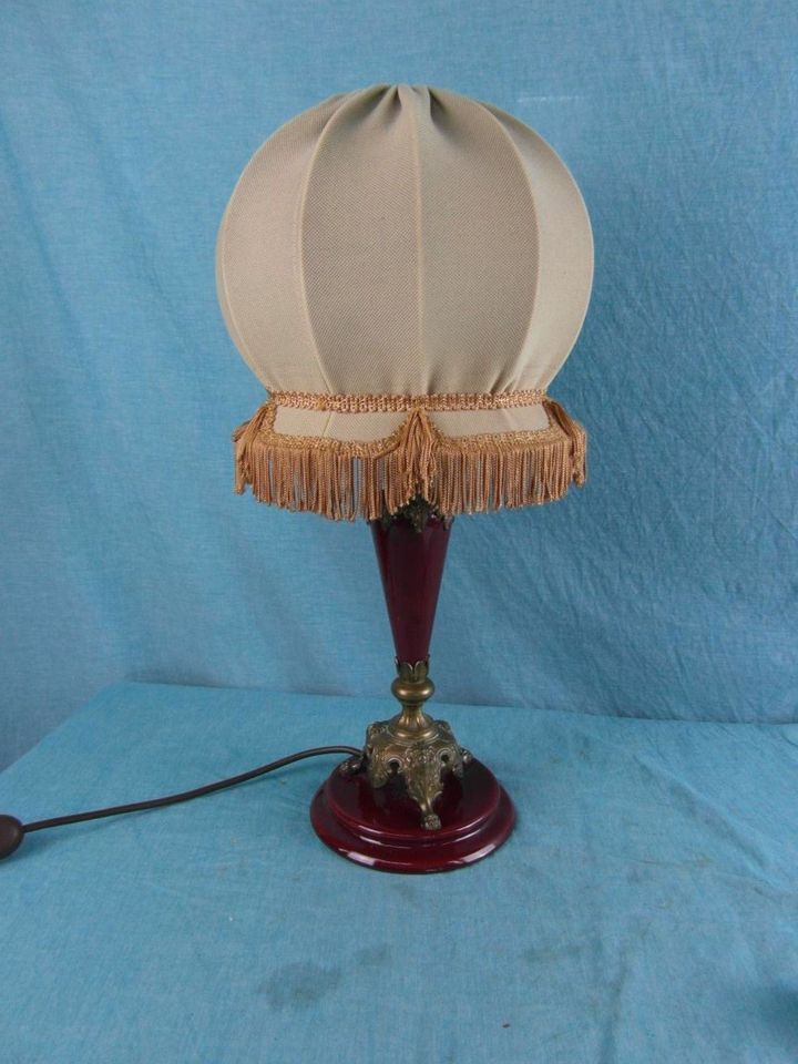 Lampe Tischlampe Alabaster Messing Vintage Stoffschirm Edel  26b3 in Bielefeld