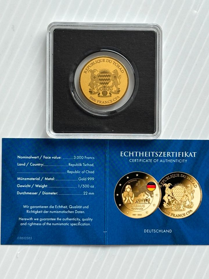 999-er Gold „Erasmus Programm Deutschland“ 1/500 oz Ø 70 mm in Langenfeld