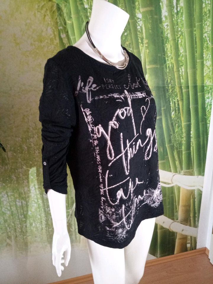 Pullover/Langarmshirt mit Print, schwarz, Jeans Fritz, Gr. 38 in Plettenberg