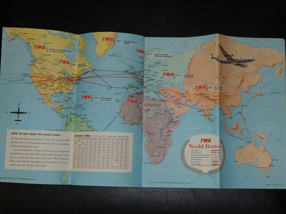 TWA Trans World Airlines International Air Routes 1954 in Baden-Baden