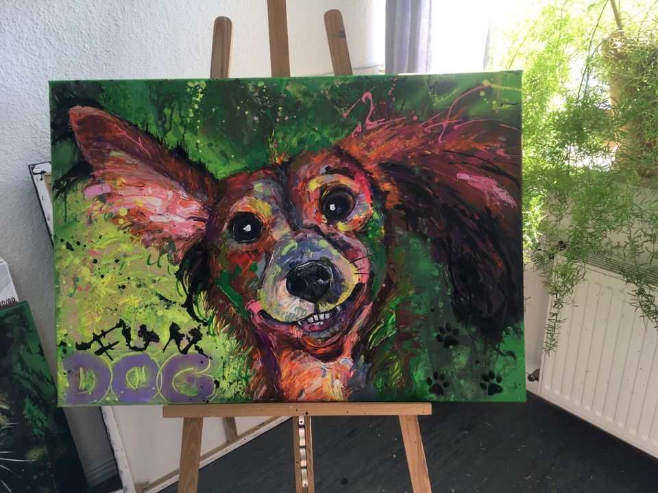 Original Bild Gemälde Hund Dackel funny Dog Graffiti Hundegesicht in Porta Westfalica