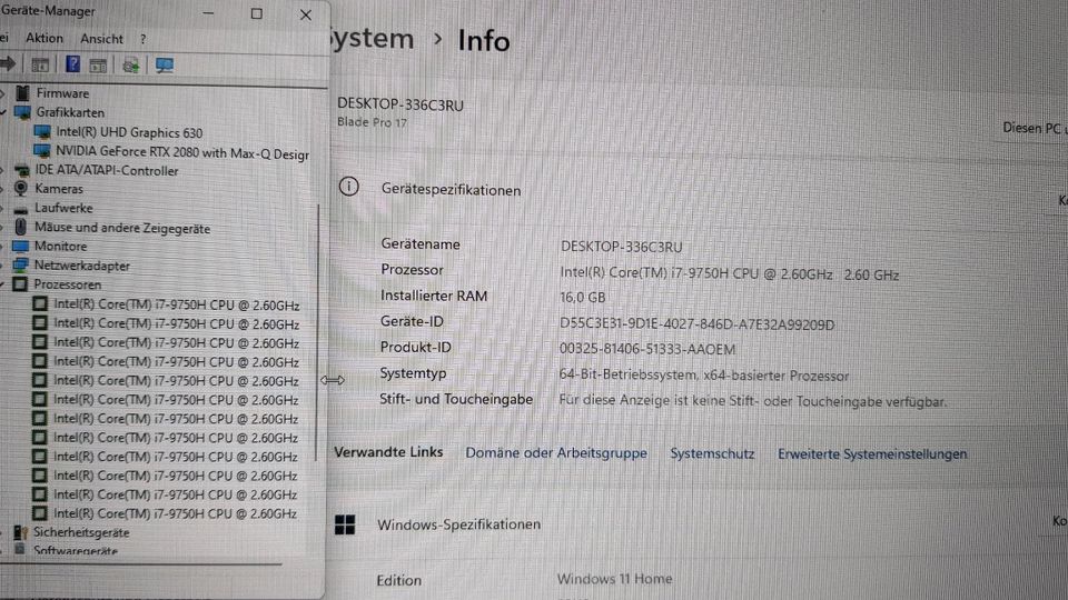 Laptop RAZER BLADE 17. RTX 2080 8GB MAX/intel i7/1TB/144Hz/16GB in Düsseldorf
