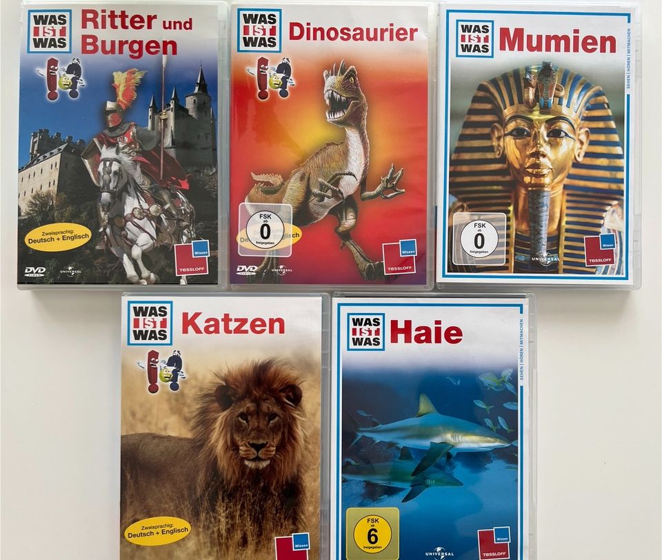 DVD Was ist Was Ritter & Burgen, Dinosaurier, Mumien, Katzen, Hai in Eisenberg 