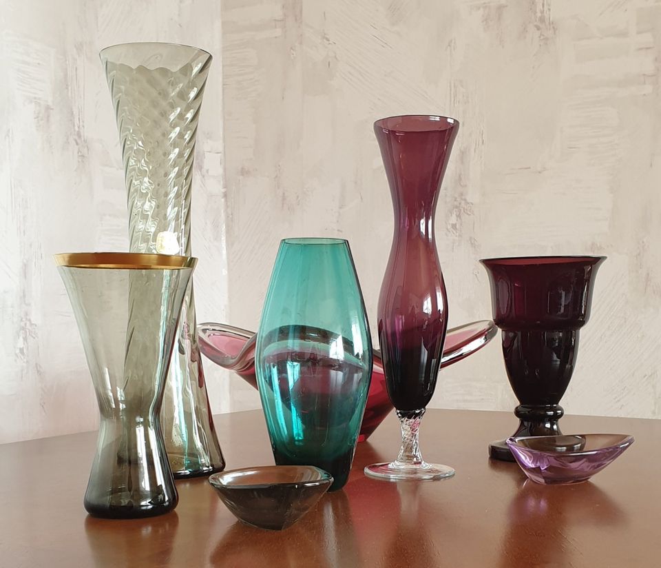 Vasen Glas Rauchglas • mid century • vintage in Hohenwestedt