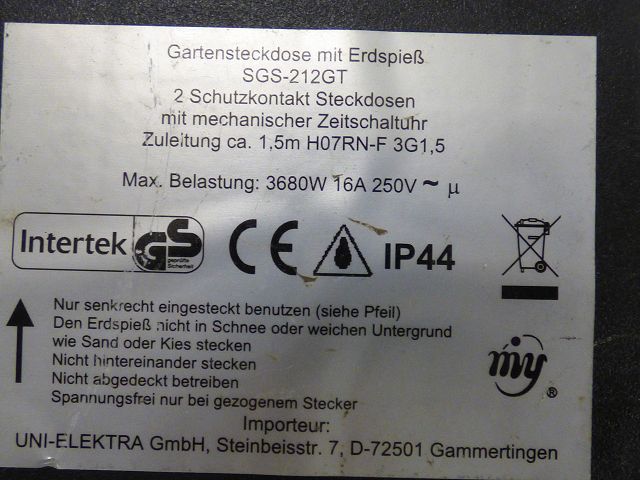 Gartensteckdose 2-fach Erdspieß & mechanischer Zeitschaltuhr IP44 in Schwepnitz