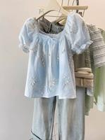 Henne Bluse blau 3D Blume süß kurzarm elegant Lolita schön Buchholz-Kleefeld - Hannover Groß Buchholz Vorschau