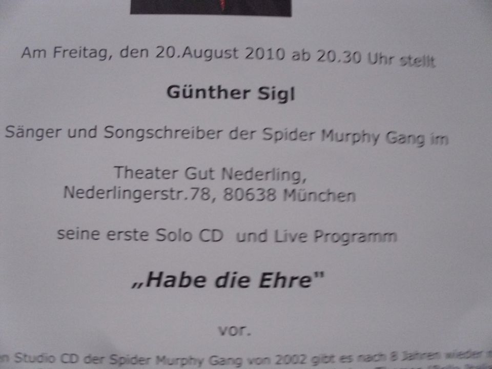 SMG Günther Sigl Solo "Gut Nederling" Testkonzert Plakat 2020 RAR in Dachau