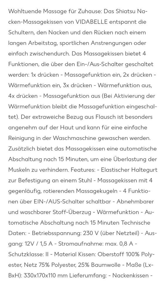 Nacken- Massagekissen mit Wärmefunktion in Kreuzau