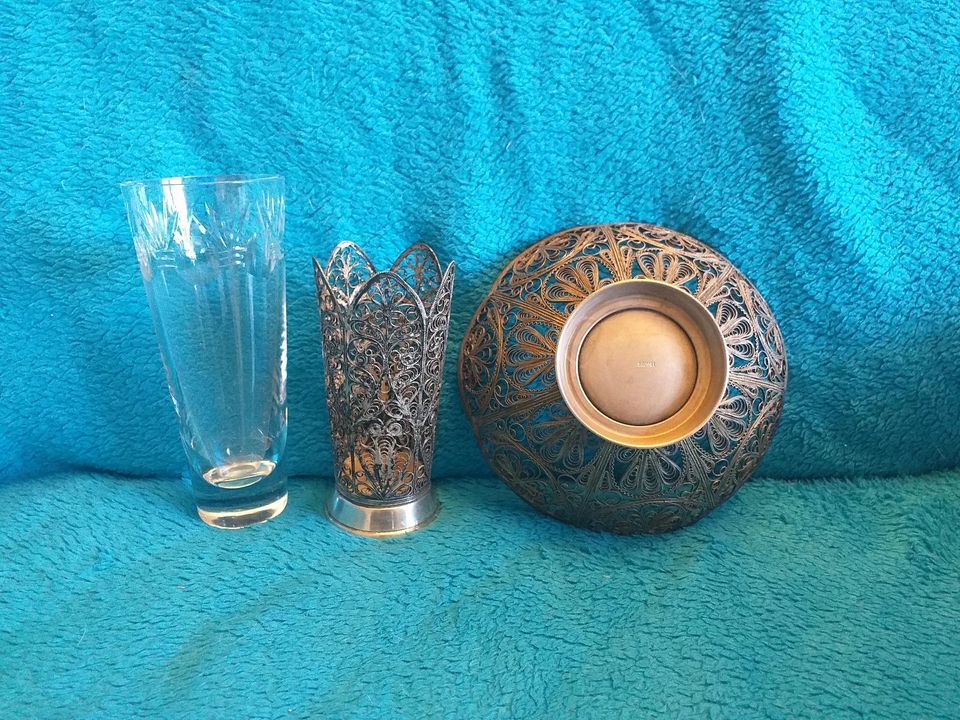 Vintage Filigrane Russische Konfektschale u.Vase versilbert in Grimma